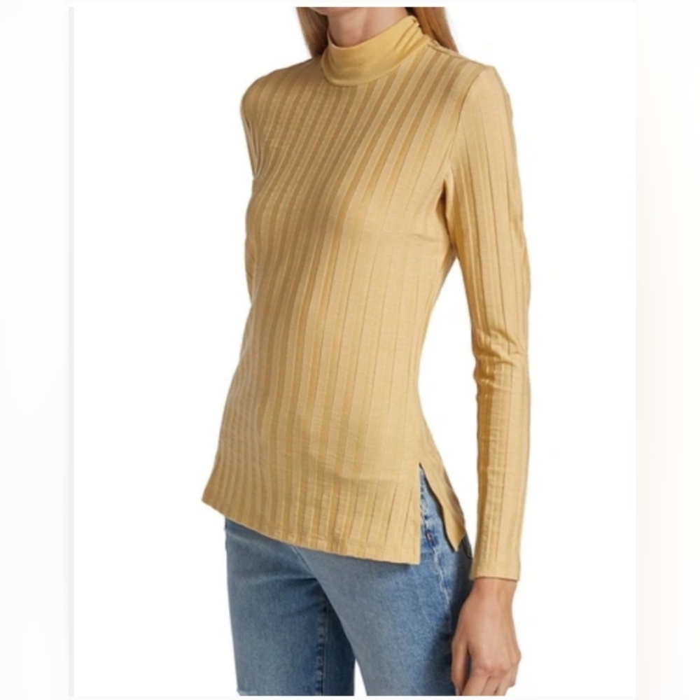 Jonathan Simkhai Ribbed Gold Honey Back Cutout Long Sleeve Top NWT Medium